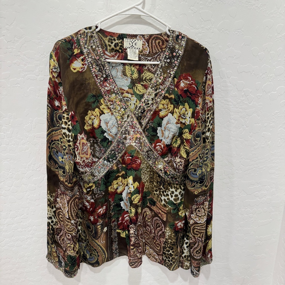 IXE Silk Blouse XL Beaded